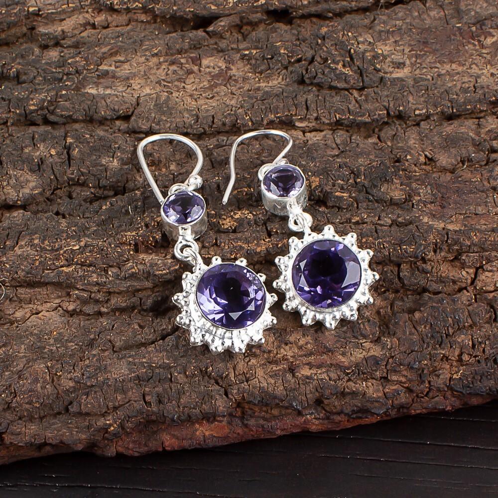 

Натуральный камень иолит, серебро 925 пробы, ювелирные изделия ручной работы, серьги-крючки 1,80 EE-13-2