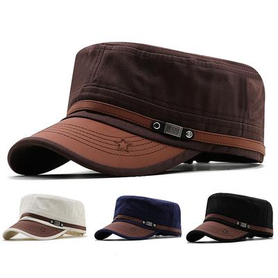 Men Flat Top Mountaineering Hats Spring Autumn Adjustable Leather Peaked Hats Outdoor Sports Sunscreen Baseball Caps