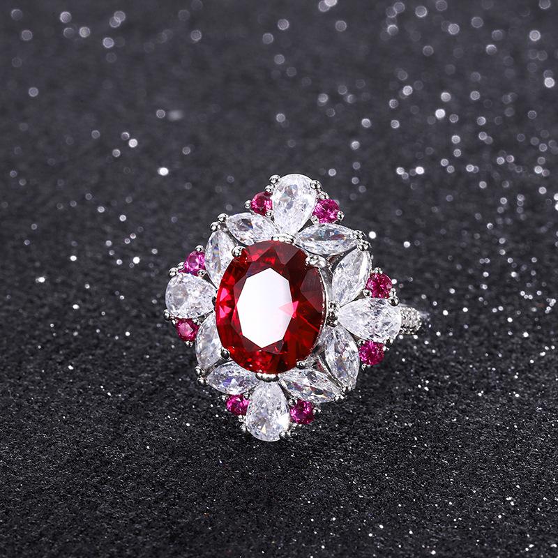 New European and American style retro imitation Hongbao fashion women's pendant necklace stud earrings ring set main stone 12 * 10 6 * 8