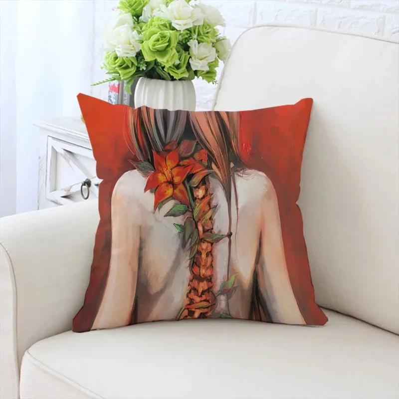 Față de pernă decorativă de lux pentru casă, pentru mașină, sufragerie, canapea, cu model Fata cu floarea-soarelui