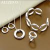 ALIZERO 925 Silver Round Circle O Bracelets Necklace Earrings Rings for Women Wedding Party Gift Jewelry 4Pcs Set