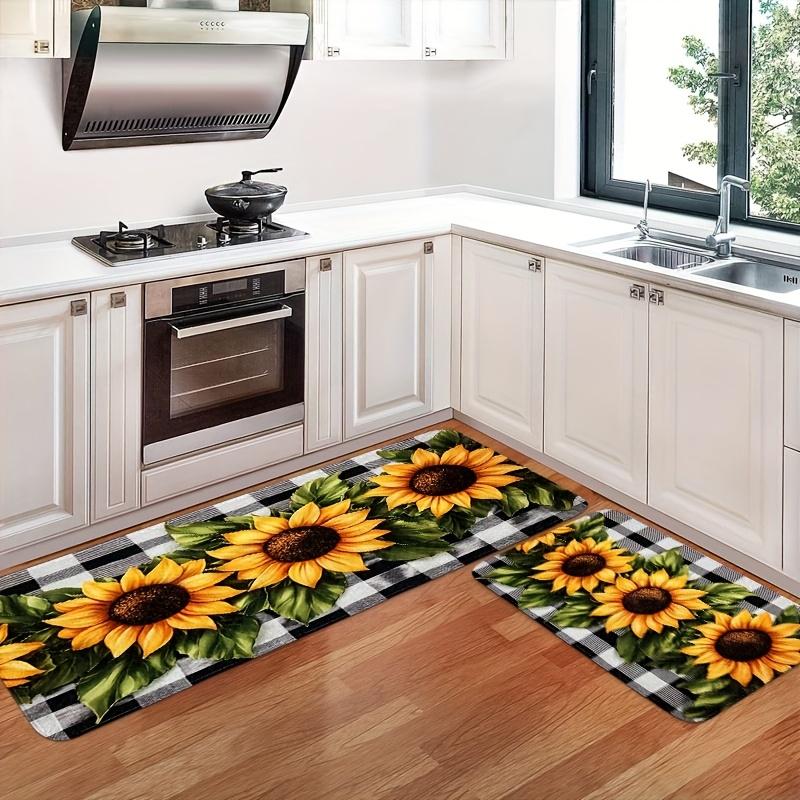 Sunflower Buffalo Plaid Kitchen Mat Decor Non-slip Hallway Balcony Laundry Rugs Bathroom Door Mat Bedroom Floor Mat Decor