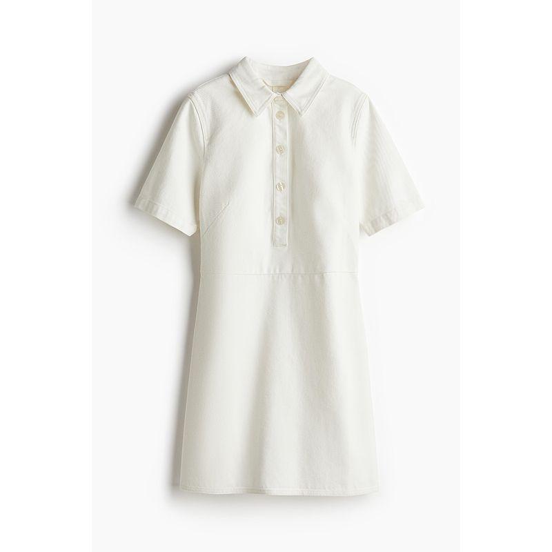 

HM Women s Clothing Dress 2025 Fall New Arrival Silm Minimalist Preppy Style Collar Shirt Denim Skirt 1265600 White 160/88