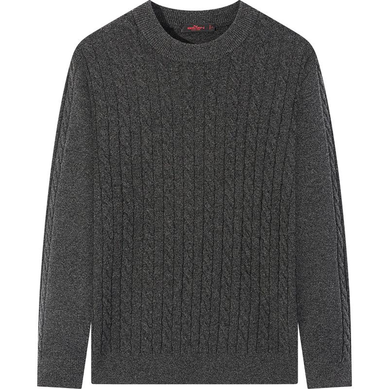 Qipai Men's Pure Wool Double-Layer Round Neck Pullover Sweater