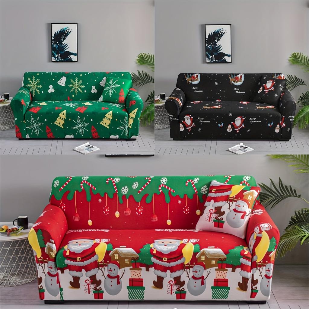 1pc Sofa Slipcover, Non-slip Christmas Santa Claus Sofa Cover, Couch Cover Furniture Protector For Bedroom Office Living Room