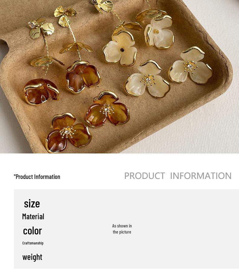 Caramel Amber Flower Tassel Earrings - Women's Luxury Long Dangle Earrings for Autumn/Winter