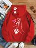 Healing People and Dogs Holding Hands Love Paw Prints Back Hat Top Printing Hooded Sweater Loose Shoulder Same for Men and Women