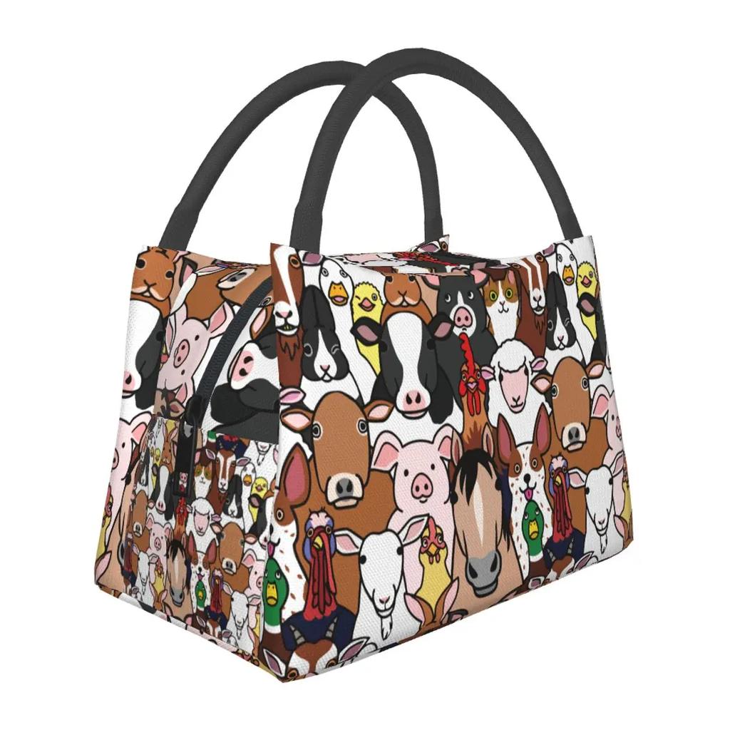 Farm Animals Farmhouse Animal Lunch Bag Waterproof Insulated Canvas Cooler Bags Thermal Food Picnic Lunch Box for Women