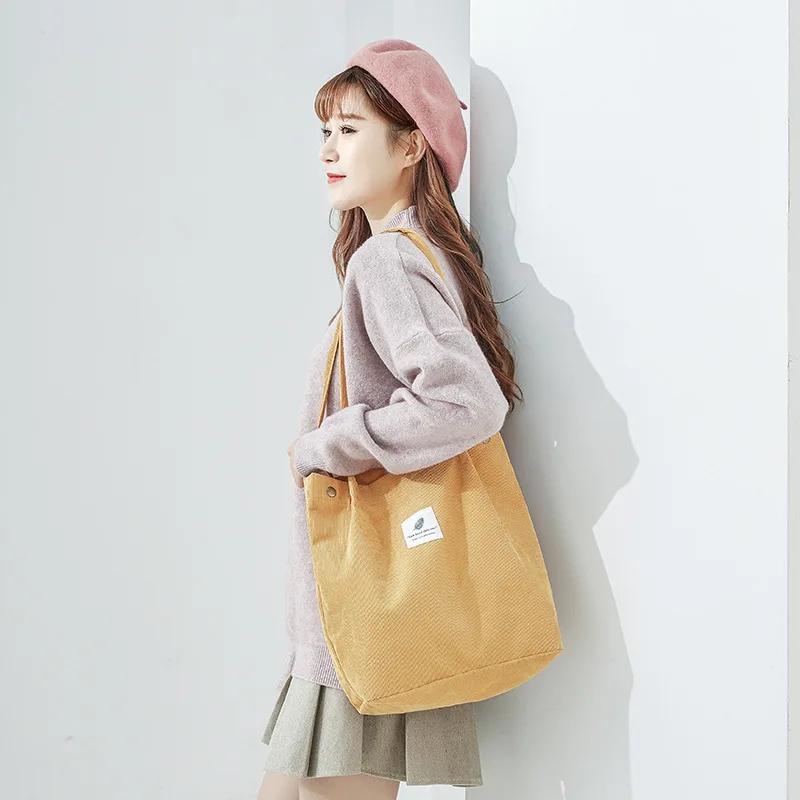 Soft Corduroy Bag Women Shopping Bag Casual Hasp Ladies One Shoulder Tote Bags Fashion Shop Women Handbags