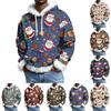 Men's Christmas Printed Lined Hoodie | Faux Trim Party Sweatshirt With Pocket | Plus Size Loose Fit Holiday Pullover