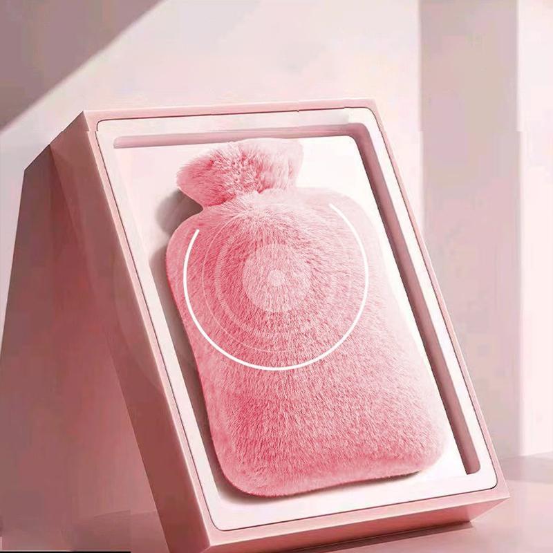 

Rubber Hot Water Bottle With Faux Fur Cover Removable Reusable Hand Warmer Explosion-Proof розовый