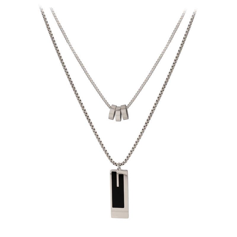 2024 Trendy Double Layer Titanium Steel Necklace: European & American Design for Autumn/Winter