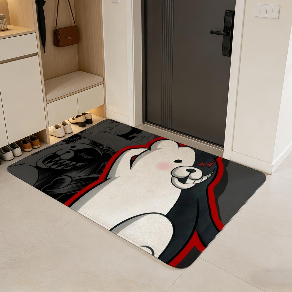 

character M-Monokuma Floor Mat Flannel Door Mat Non-Slip Absorbent Washable Indoor Home Rug 40x60cm