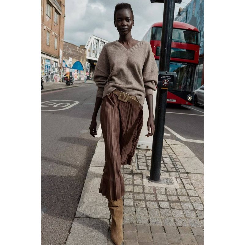 Za Export New Arrival Women's Clothing ZR Fashion Style Fashionable All-Match Soft Plaid V-neck Long-Sleeve Knitwear 2142162