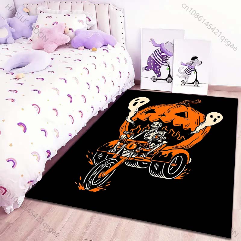 Halloween Skeleton Pumpkin Car Carpet for Living Room Bedroom Sofa Home Decor Non-slip Floor Mat Modern Rugs Holiday Gifts