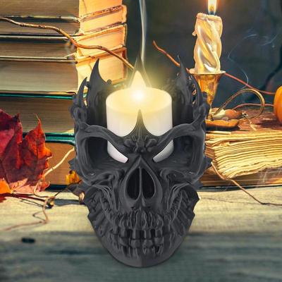 Skull Candle Holder Halloween Decorations Spooky Tealight Cup Gothic Decor Resin Candlestick Crafts for Party Halloween