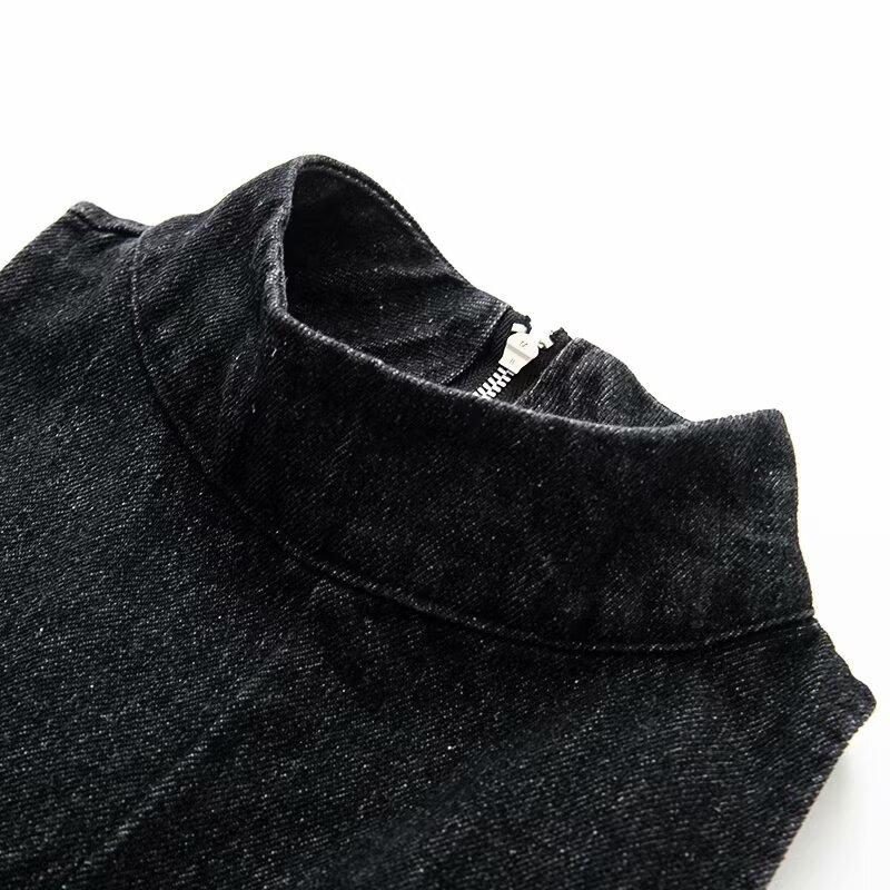 Spring and summer small stand-up collar sleeveless neck-hanging denim short skirt women's balloon version denim dress
