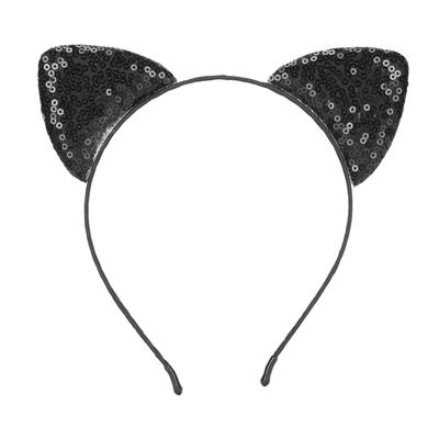 Wendbare Pailletten Katzenohren Stirnband Glänzende Katzenohren Haarreifen Damen Kitty Haar Accessoires Schwarz