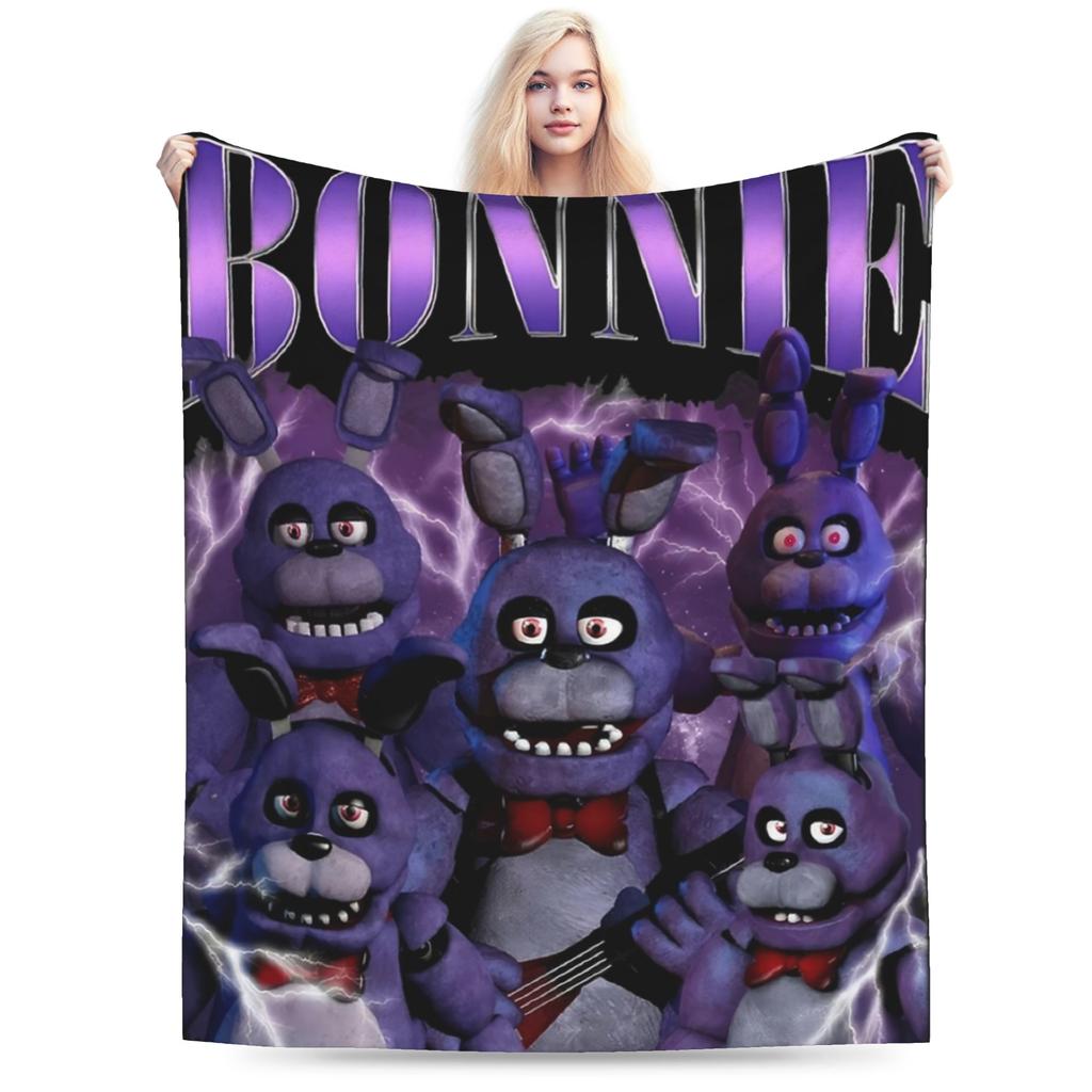 Vintage FNAF At Freddys Bonnie Warm Soft Blanket Camping Plush Throw Blanket Funny Couch Chair Flannel Bedspread Sofa Bed Cover