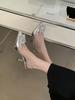 Fashion Black Beige Silver Women Sandals Pointed Toe Summer Dress Shoes Thin High Heels Rhinestone Buckle Back Strap Slides Wedding 39