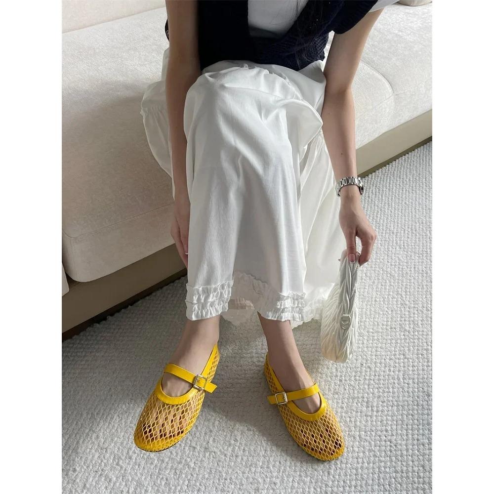 Eilyken Summer Women Cosy Mesh Flat Heels Shoes Round Toe Buckle Strap Casual Ladies Sandals