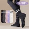 5 Pairs of Women'S Indoor Fitness Pilates Tube Striped Yoga Floor Sports Socks