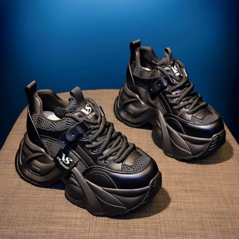 

2025 Новые женские роскошные массивные кроссовки Сетчатые дышащие женские вулканизированные туфли Модные повседневные удобные женские Zapatos Mujer 40 чёрный