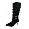 High-heeled boots women's 2025 autumn and winter new pointed-toed high-heeled European and American belt buckle high-heeled knight stacked boots