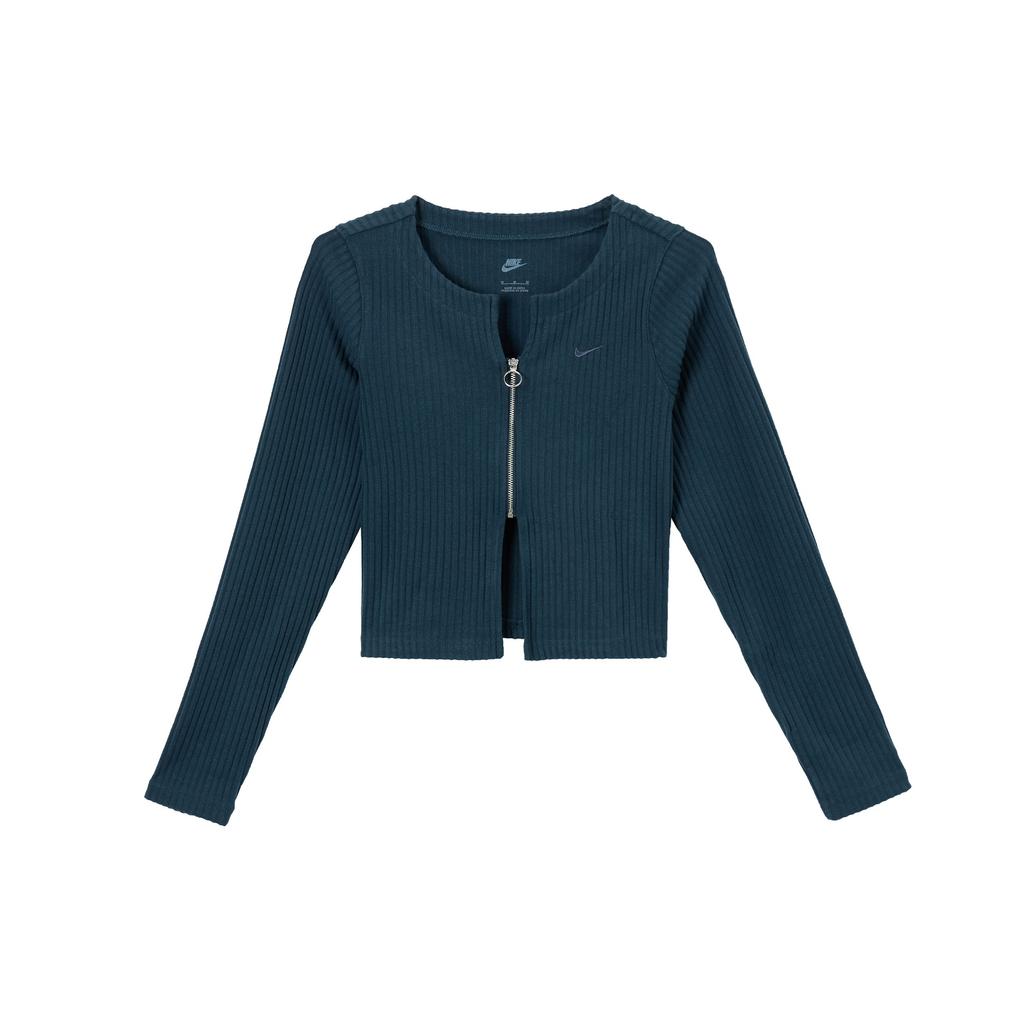 Nike Solid Color Comfortable Slim Fit Full Zip Ribbed Knit Sweater Women sweater Navy-Blue FN3683-478