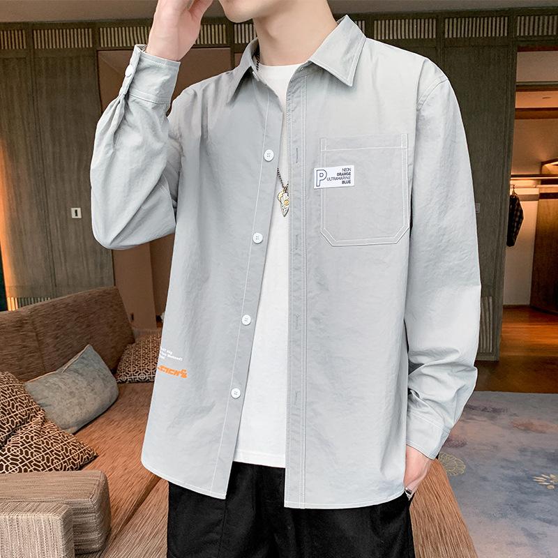 

Рубашка с длинным рукавом, мужская весенняя повседневная рабочая рубашка, мужская весенне-осенняя рубашка 3XL серый