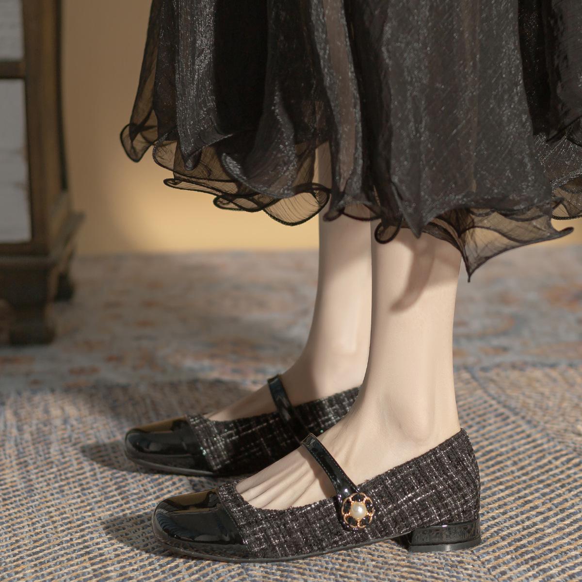 

French small fragrant Mary Jane single shoes 2025 spring new versatile temperament square head low heels children s retro 35 абрикосовый