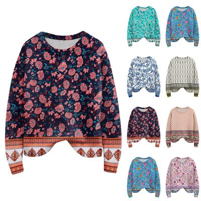 Long Sleeve Pullover Sweaters For Women O Neck Casual Cute Printing Knit Oversized Sweater