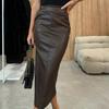 Women Sexy Long Bodycon Skirt Faux Leather High Waist Pencil Skirt Tight Fit Skirt with Back Slit for Club Dates Parties Office Daily Wear