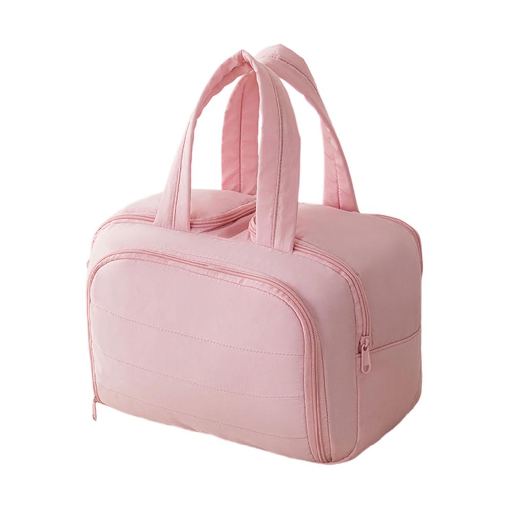 Spacious Multi Compartment Makeup Organizers With Cute Handle Durable Polyester Travel Cosmetic Case For Daily Use
