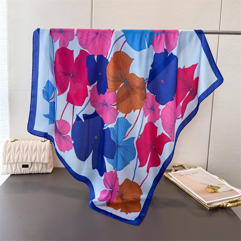 Colorful Ginkgo Satin Imitation Silk Printing Large Square Scarf Silk Scarf Shawl Headscarf Neck Protection Scarf Decorative Women'S Scarf