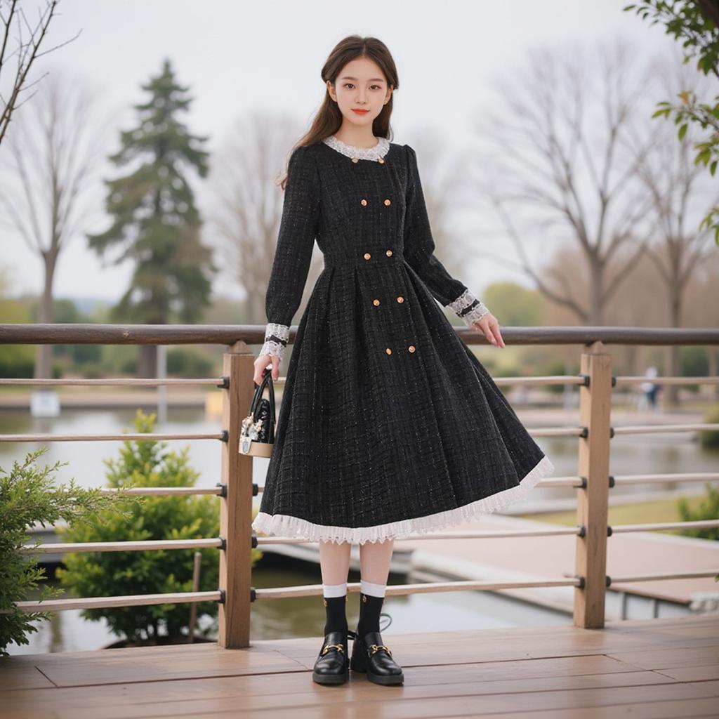 Women's Dress Plus Size Small Fragrant Wind Long Sleeve Temperament Autumn New Mid Length Dress