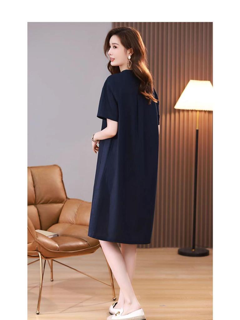 2025 Plus Size Slimming V-Neck Mid-Length Summer Dress for Women