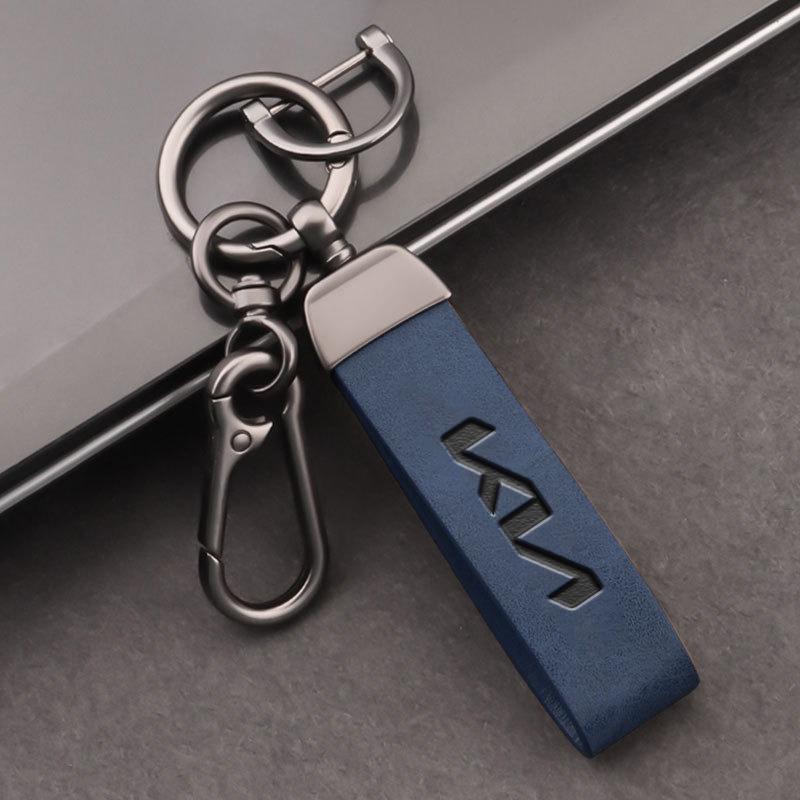 HFVY8 Car Keyring Luxury Genuine Leather Keychain Pure Color Buckle For Kia KN Rio 5 Ceed Sportage Cerato Soul Sorento K2 Flip Picanto