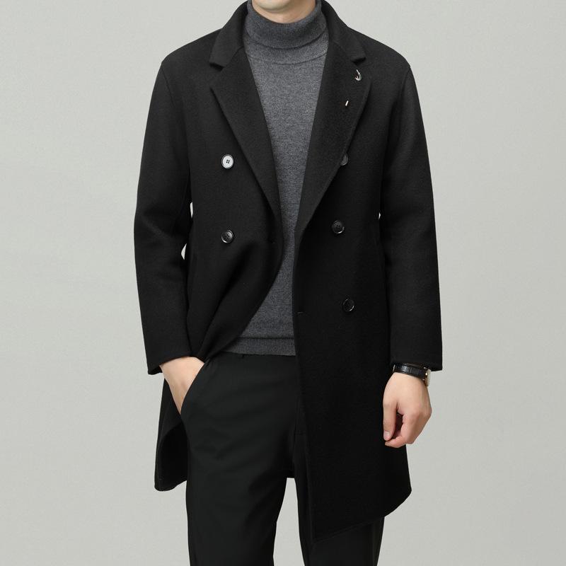 Men's Premium Double-Faced Wool Coat - Mid-Length, Autum/Winter Business Casual 100% Wool Overcoat