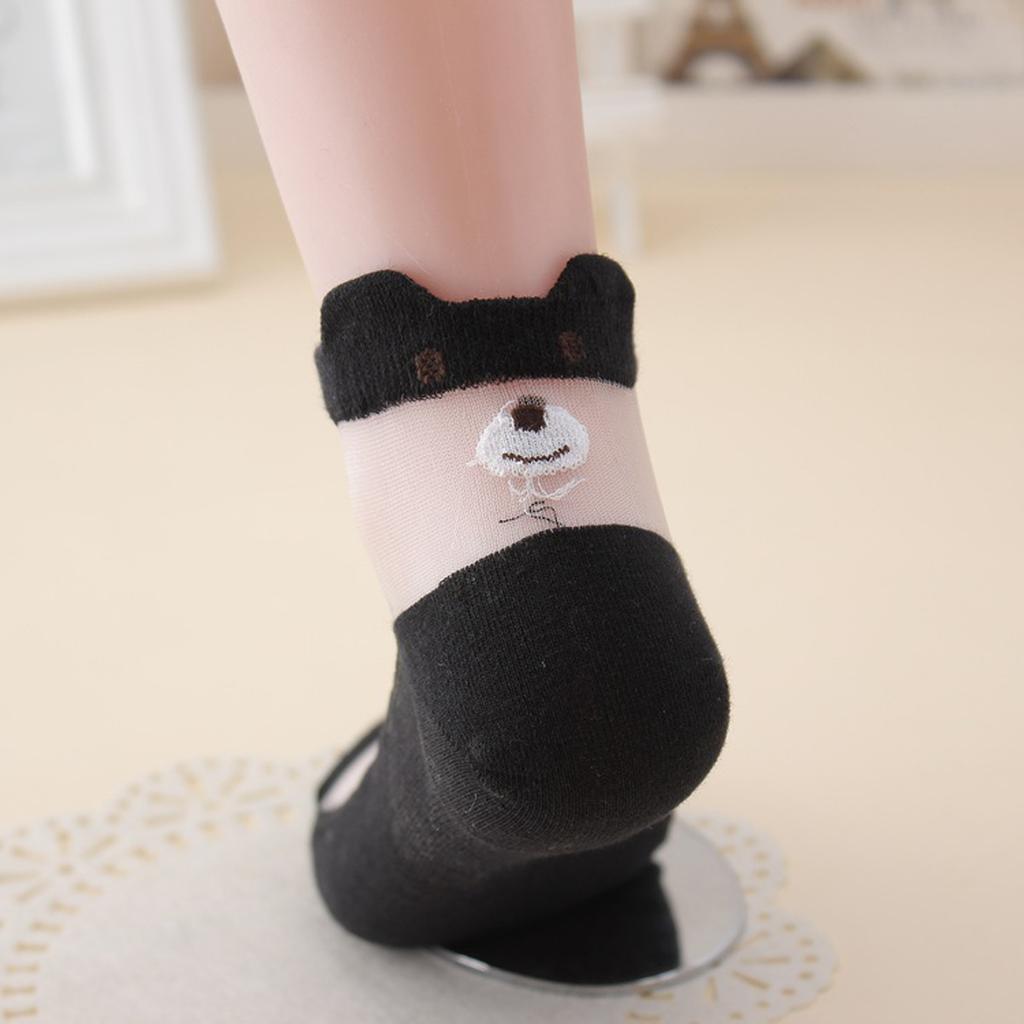 3 Pairs Women's Funny Cute Cartoon Little Bear Summer Mesh Socks Panda Fox Pig Short Ankle 3D Eared Sokken Girls Gift