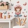 Cartoon Girl Reading with Butterfly Wall Sticker Sweet Educational Self-Adhesive Decor for Kids Room Nursery Bedroom Living Room