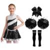 Girls Cheerleading Dance Dress Shiny Sequins Patchwork Invisible Zipper Back with Bow and Socks