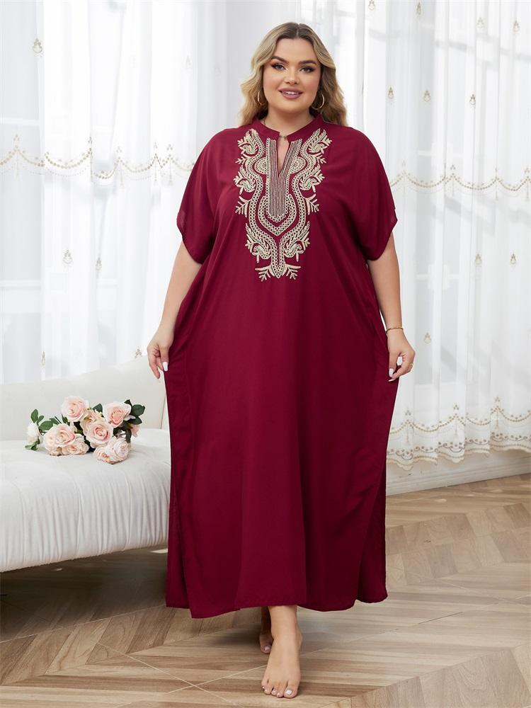 

EDOLYNSA красный кафтан с вышивкой, женский модный халат в стиле бохо, с v-образным вырезом и рукавами «летучая мышь», пляжное платье макси, праздничный уютный домашний халат Q1640 One Size красный