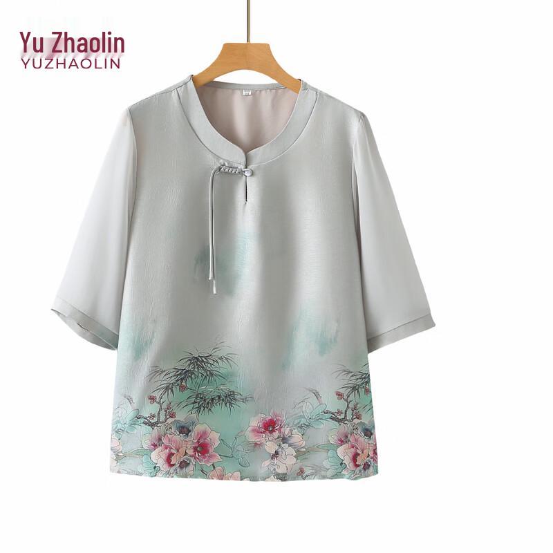 YUZHAOLIN Plus Size New Chinese Style T-Shirt for Middle-Aged Women 4XL