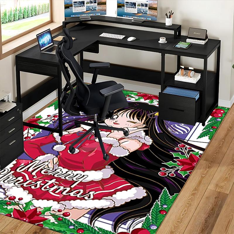 1pc Merry Christmas! Usagi Tsukino Sailor Moon Anime Cartoon Design Office Chair Mat, Non-Slip Carpet for Home Decor, Suitable for All Seasons.O029