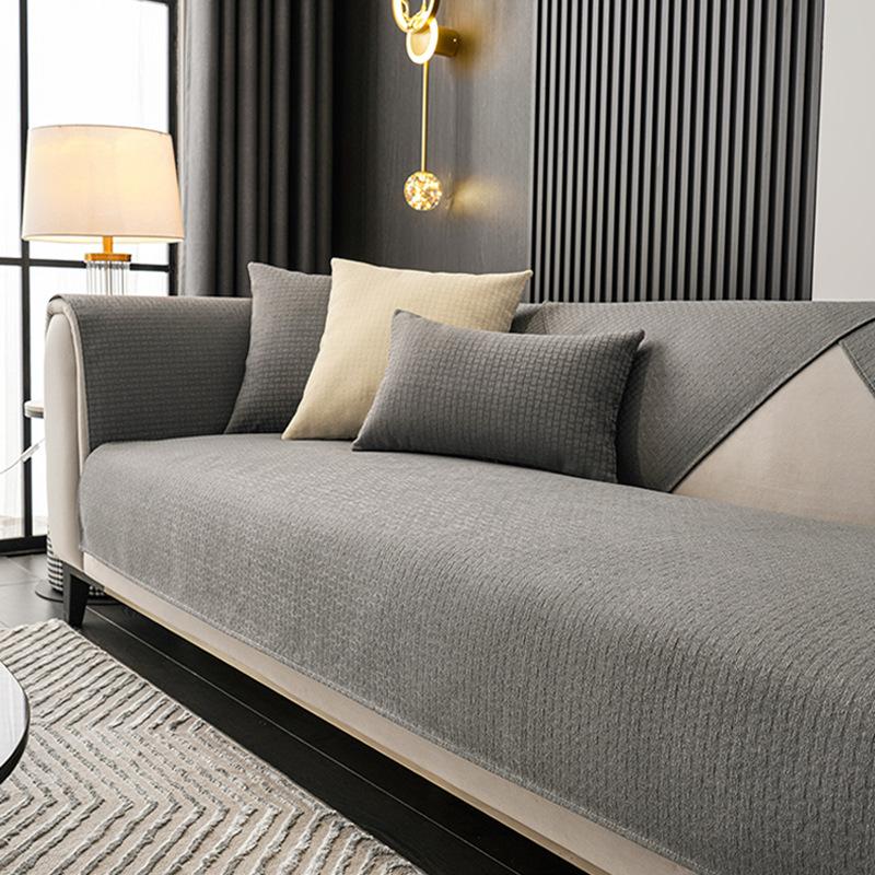 Sofa Cushion Light Gray Four Seasons Universal Solid Color Fabric Craft Non-Slip Simple Modern Leather Cover Cover Cover Cloth