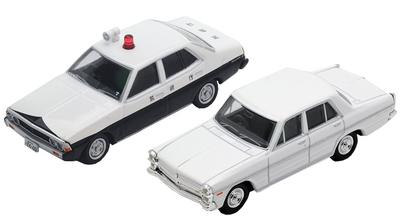 Tomica Limited Vintage LV - Taiyo Ni Hoero! (from 02 “Clash”) Mitsubishi Galant Sigma Police Car + Nissan Gloria (White) 2-Car Set - Completed