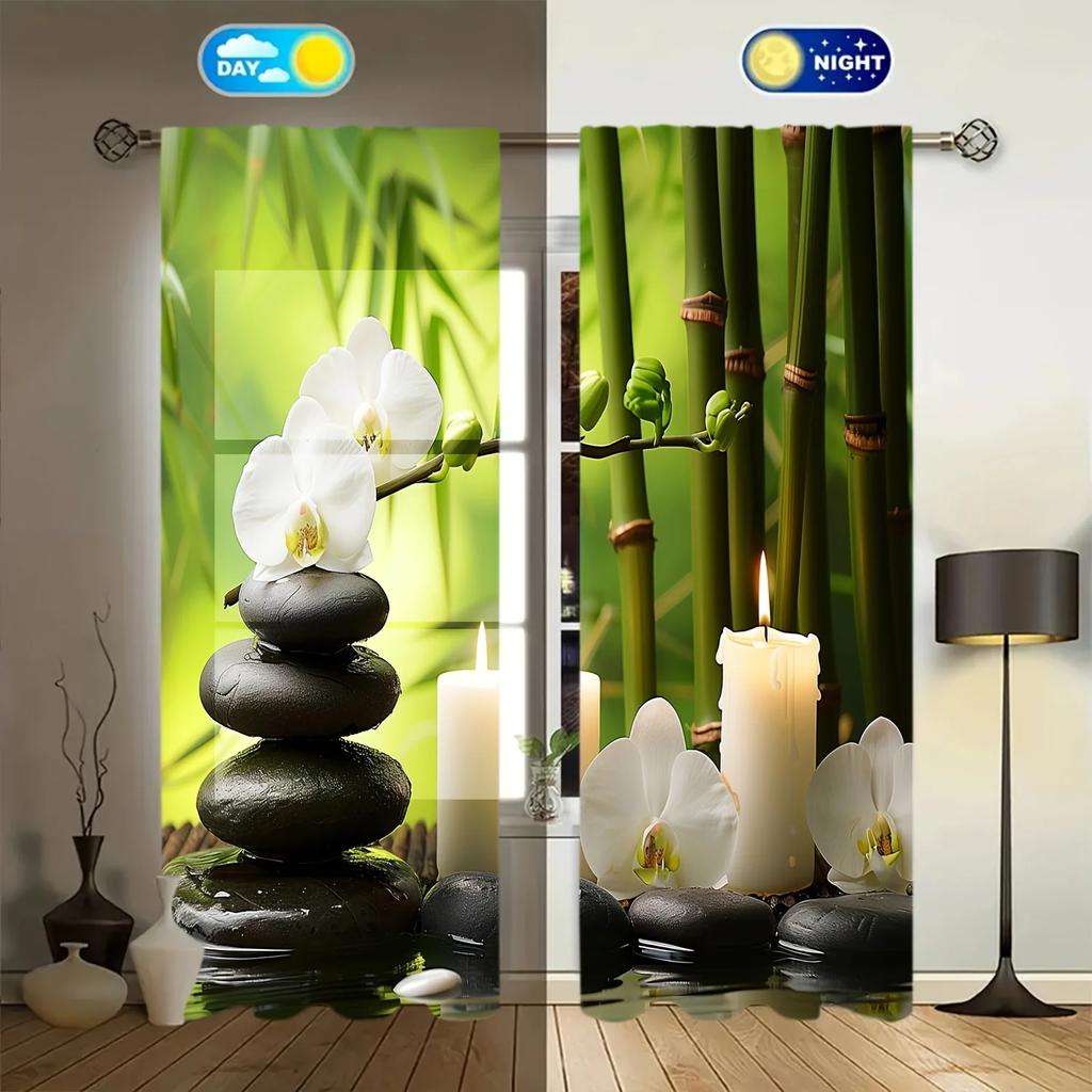 2 st Zen Sense Tryckt Gardin för Heminredning - Stångficka Fönsterbehandling för Sovrum, Kontor, Kök, Vardagsrum och Arbetsrum