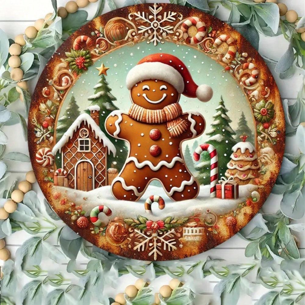 Vintage Gingerbread Man Iron Metal Wreath Wall Plaque Home Decor Gift Christmas Halloween