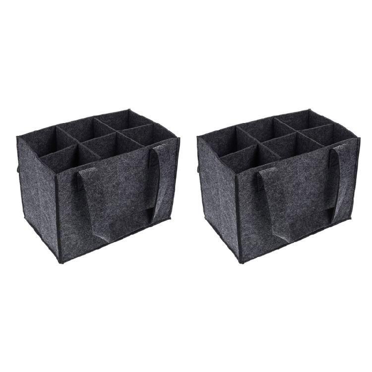 2Pieces 6 Bottle Wine Bag Nonwoven Felt Fabric with Dividers and Handle Wine Bottle Carriers Handbag for Camping Picnics